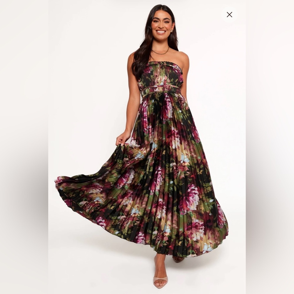 Petal & Pup Strapless Floral Maxi Dress in Black, Green, Pink
